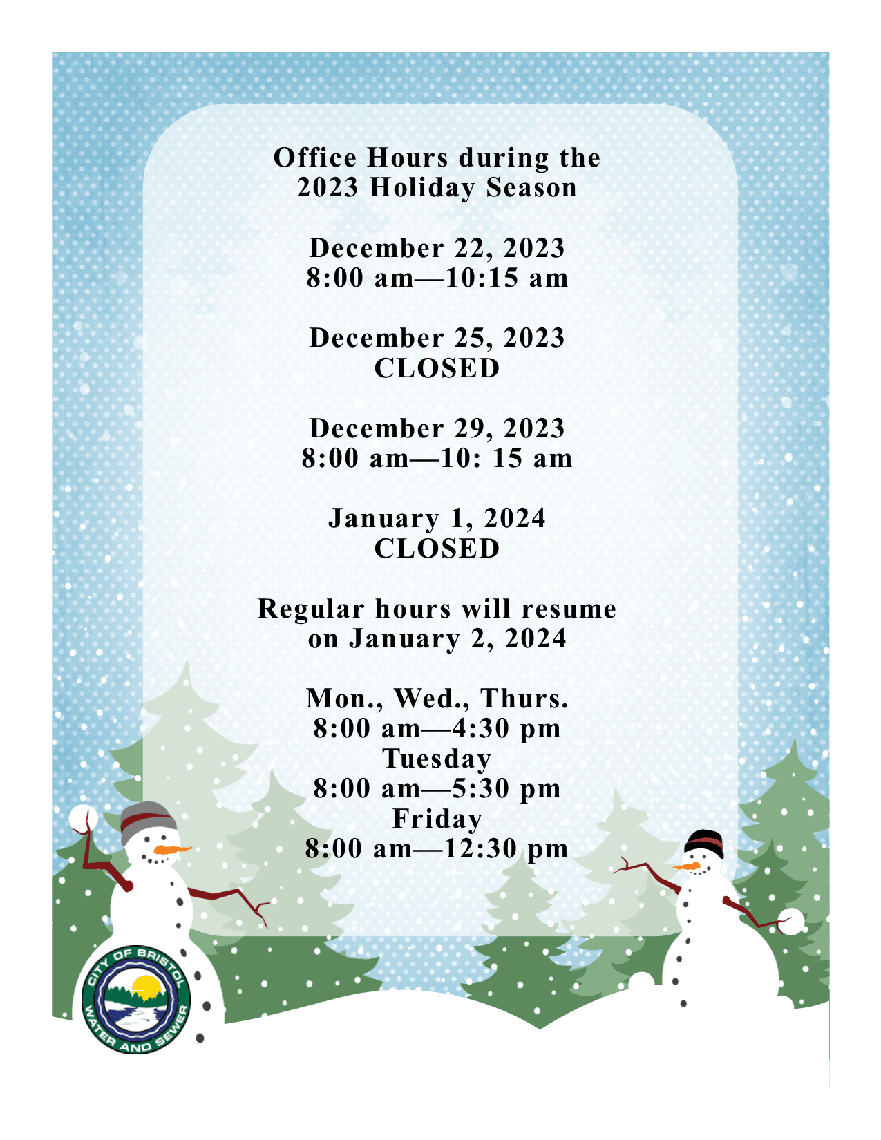 2023 Holiday Hours